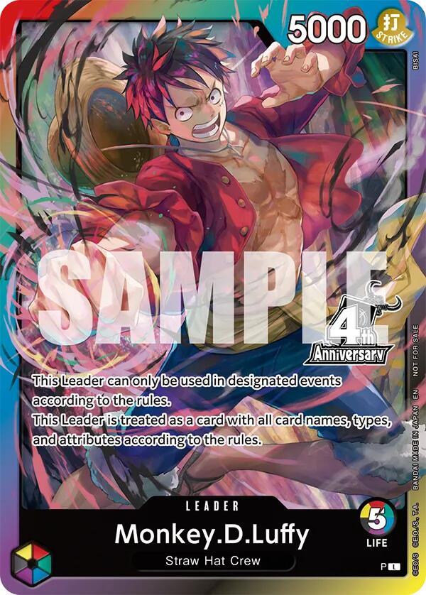 Monkey.D.Luffy (4th Anniversary Leader Card) - One Piece Promotion Cards (OP-PR) NM *FOIL*