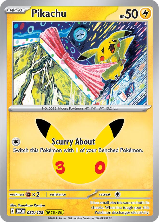 Pikachu - 032/128 - ME: 30th Celebration (30C) LP *FOIL*