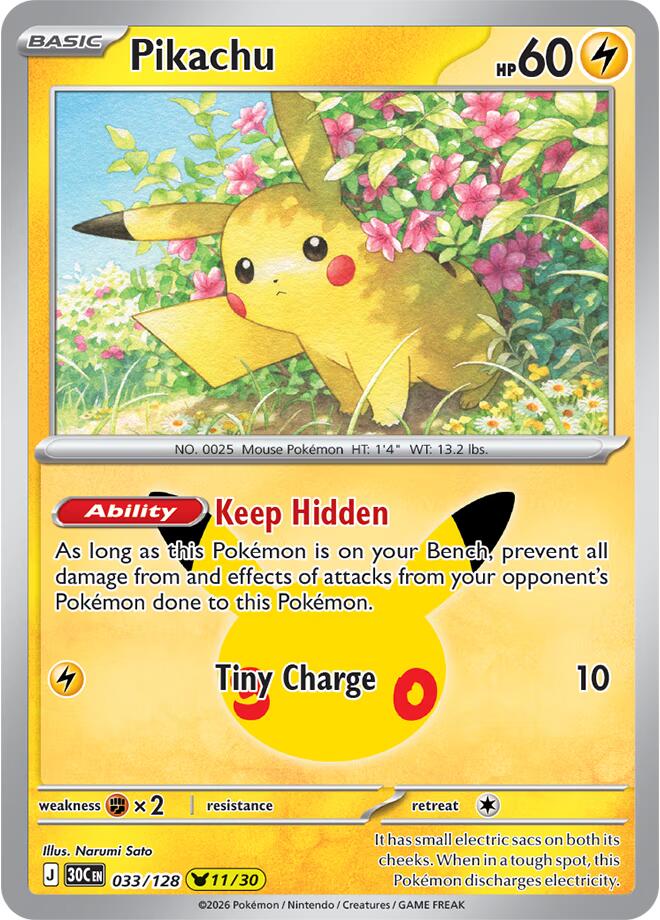 Pikachu - 033/128 - ME: 30th Celebration (30C) NM *FOIL*