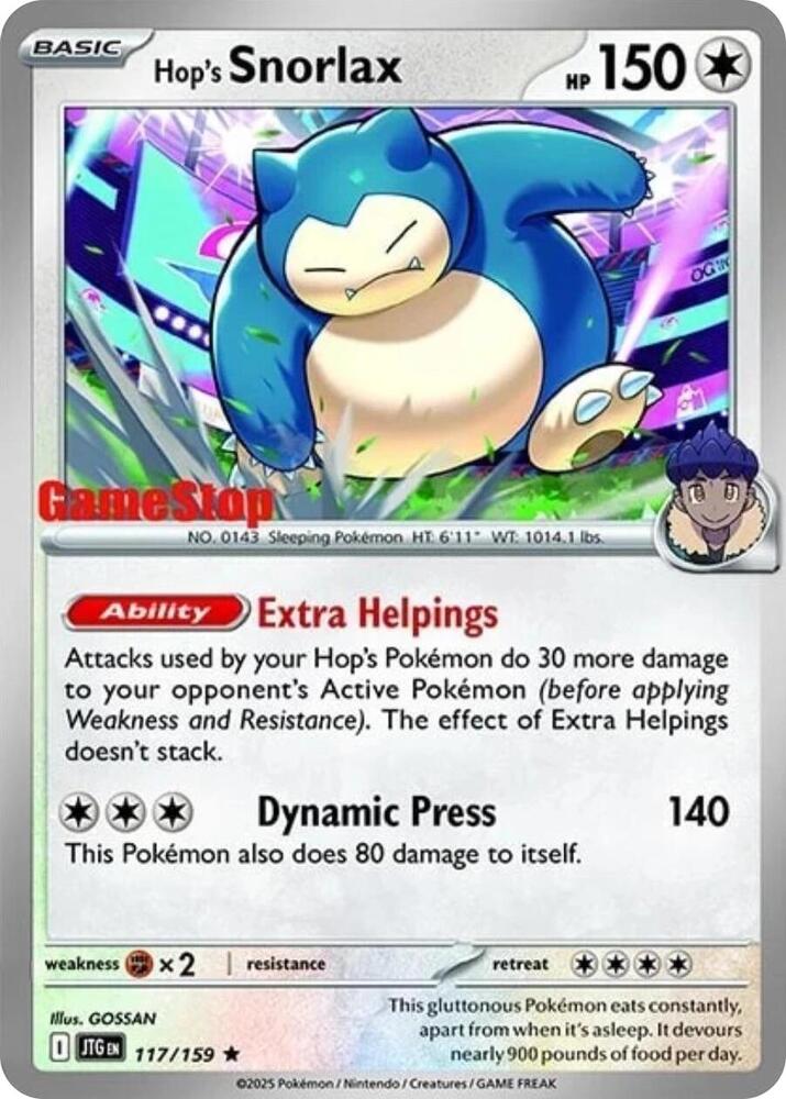 Hop's Snorlax - 117/159 (GameStop) (Cosmos Holo) SEALED