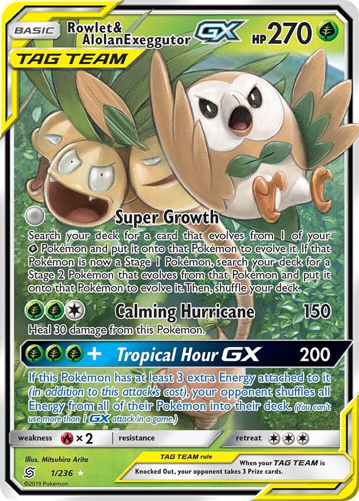 Rowlet & Alolan Exeggutor GX - SM - Unified Minds (SM11) NM *FOIL*
