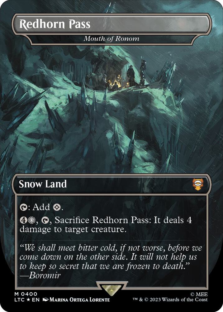 Redhorn Pass - Mouth of Ronom (Borderless) (Surge Foil) - Commander: The Lord of the Rings: Tales of Middle-earth (LTC) NM *FOIL*