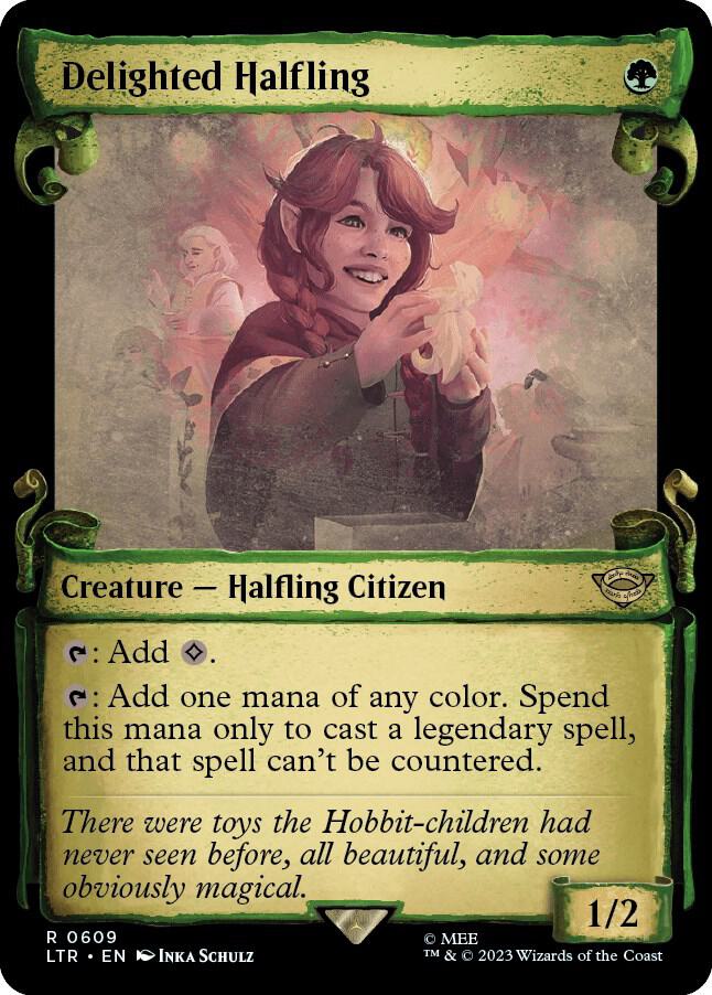 Delighted Halfling (Showcase Scrolls) - Universes Beyond: The Lord of the Rings: Tales of Middle-earth (LTR) NM *FOIL*