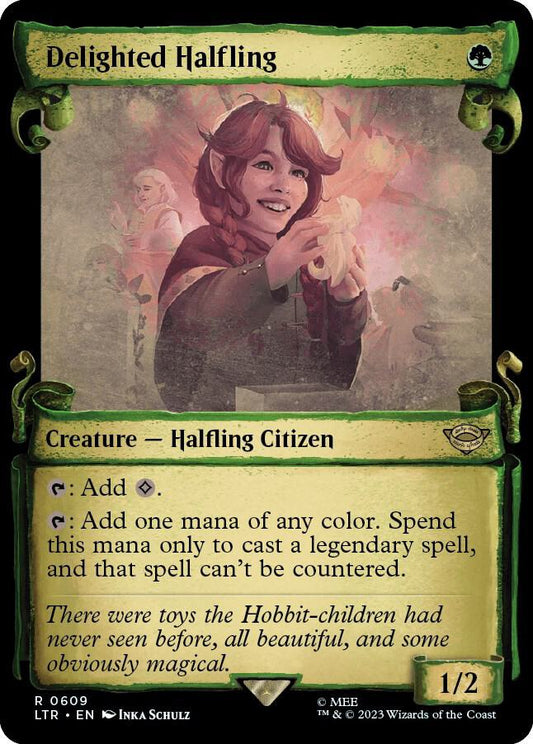 Delighted Halfling (Showcase Scrolls) - Universes Beyond: The Lord of the Rings: Tales of Middle-earth (LTR) NM *FOIL*