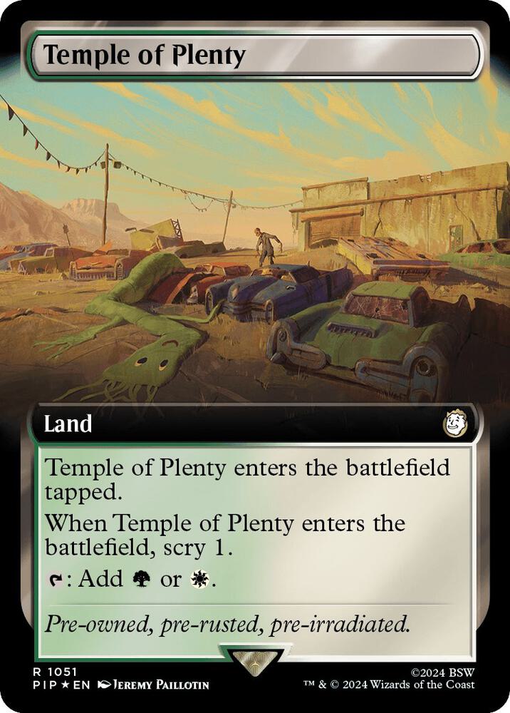 Temple of Plenty (Extended Art) (Surge Foil) - Universes Beyond: Fallout (PIP) NM *FOIL*