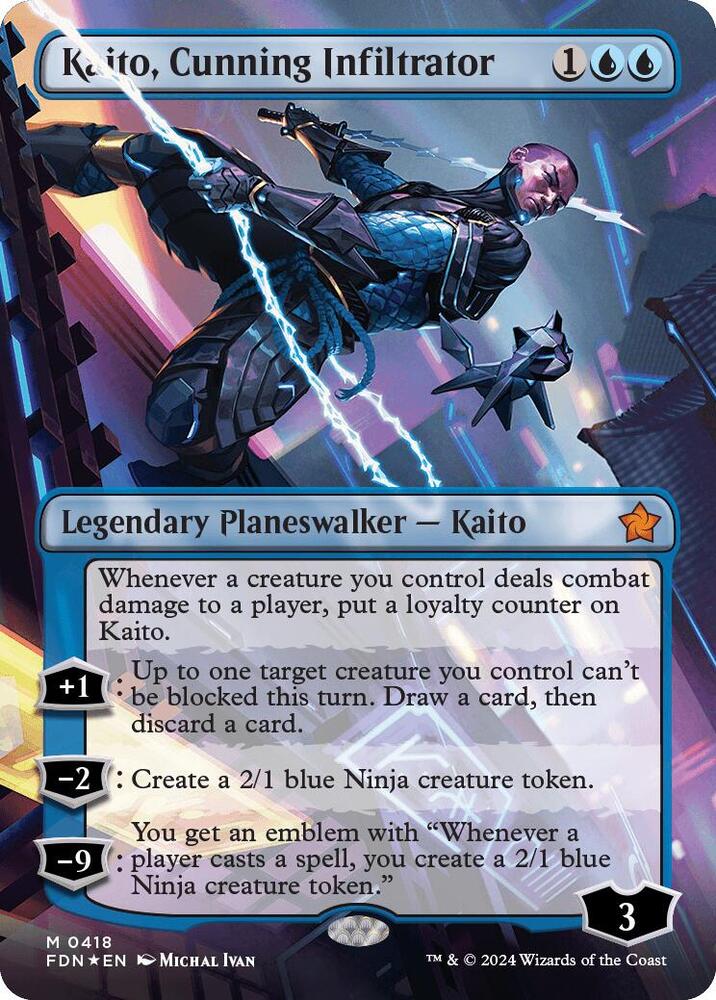 Kaito, Cunning Infiltrator (Borderless) (Mana Foil) - Foundations (FDN) NM *FOIL*
