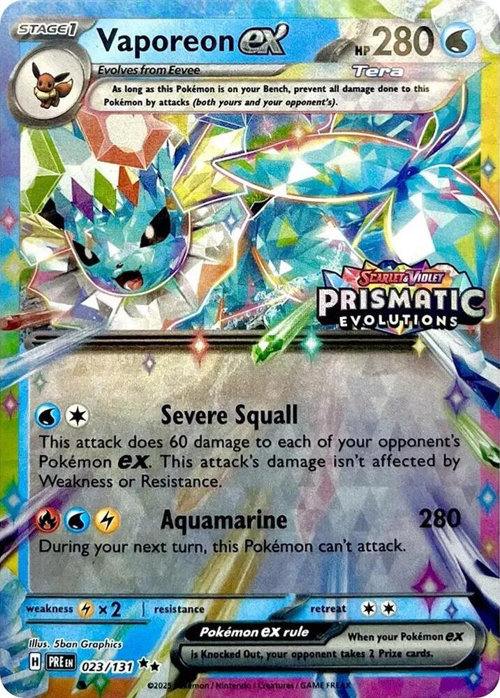 Vaporeon ex - 023/131 (Prismatic Evolutions Stamp) - Miscellaneous Cards & Products (MCAP) NM *FOIL* SEALED