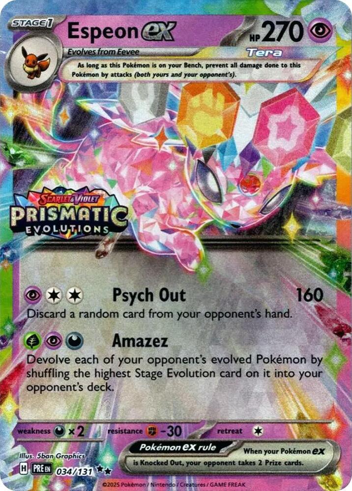 Espeon ex - 034/131 (Prismatic Evolutions Stamp) - Miscellaneous Cards & Products (MCAP) NM *FOIL* SEALED