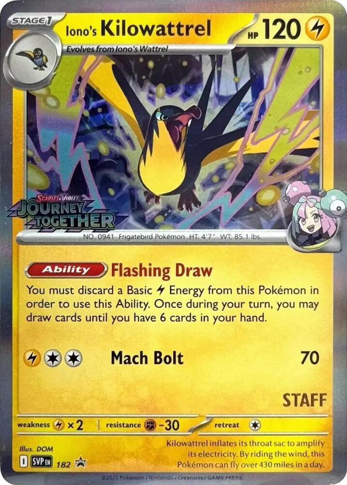 Iono's Kilowattrel - 182 (Prerelease) [Staff] - SV: Scarlet & Violet Promo Cards (SVP) LP