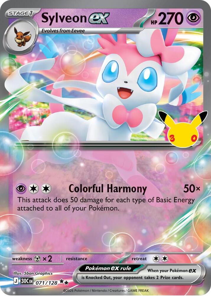 Sylveon ex - 071/128 - ME: 30th Celebration (30C) NM *FOIL*