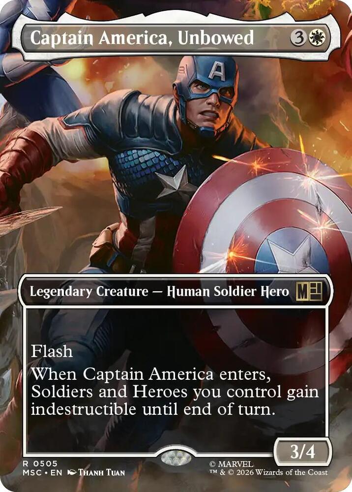 Captain America, Unbowed (Borderless) - Commander: Marvel Super Heroes (MSC) NM *FOIL*