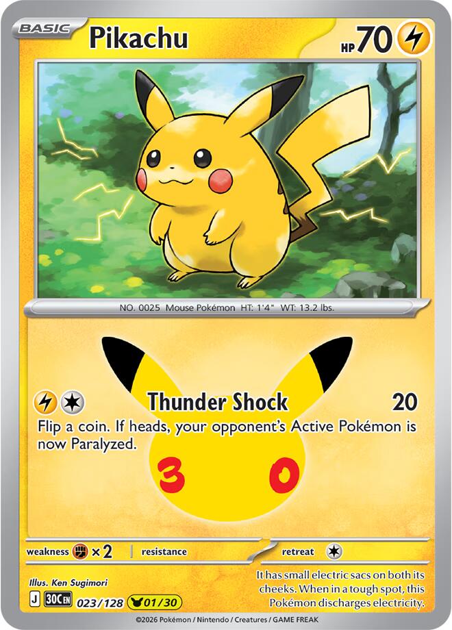 Pikachu - 023/128 - ME: 30th Celebration (30C) NM *FOIL*