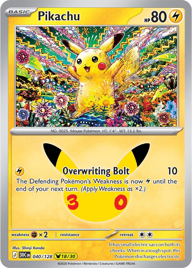 Pikachu - 040/128 - ME: 30th Celebration (30C) NM *FOIL*