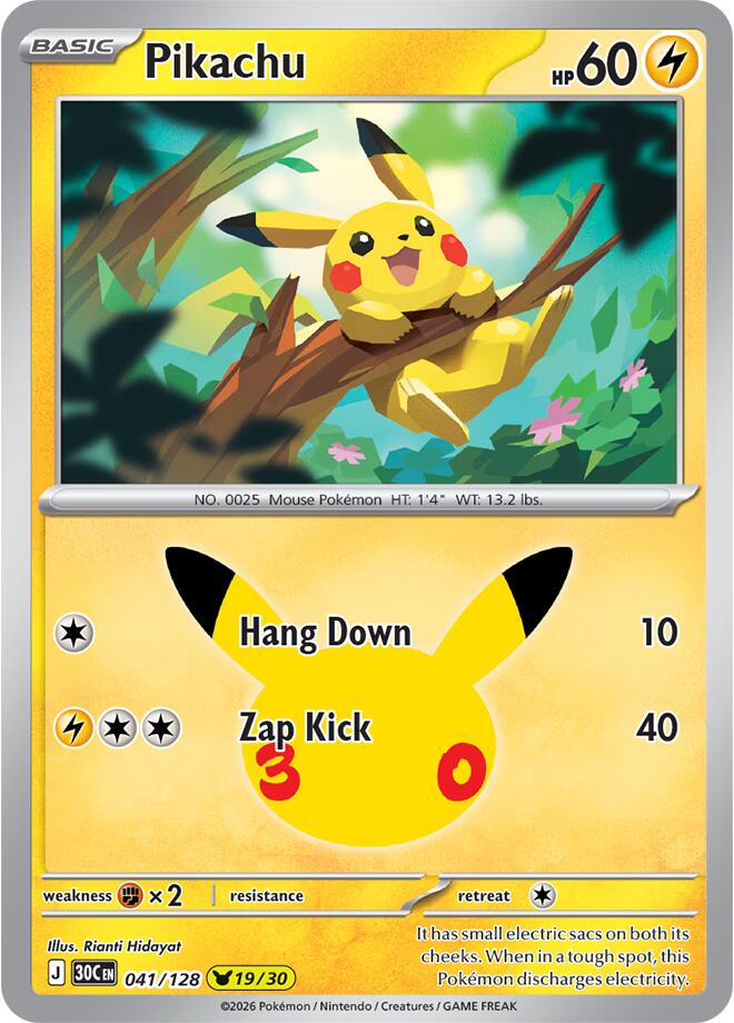 Pikachu - 041/128 - ME: 30th Celebration (30C) NM *FOIL*