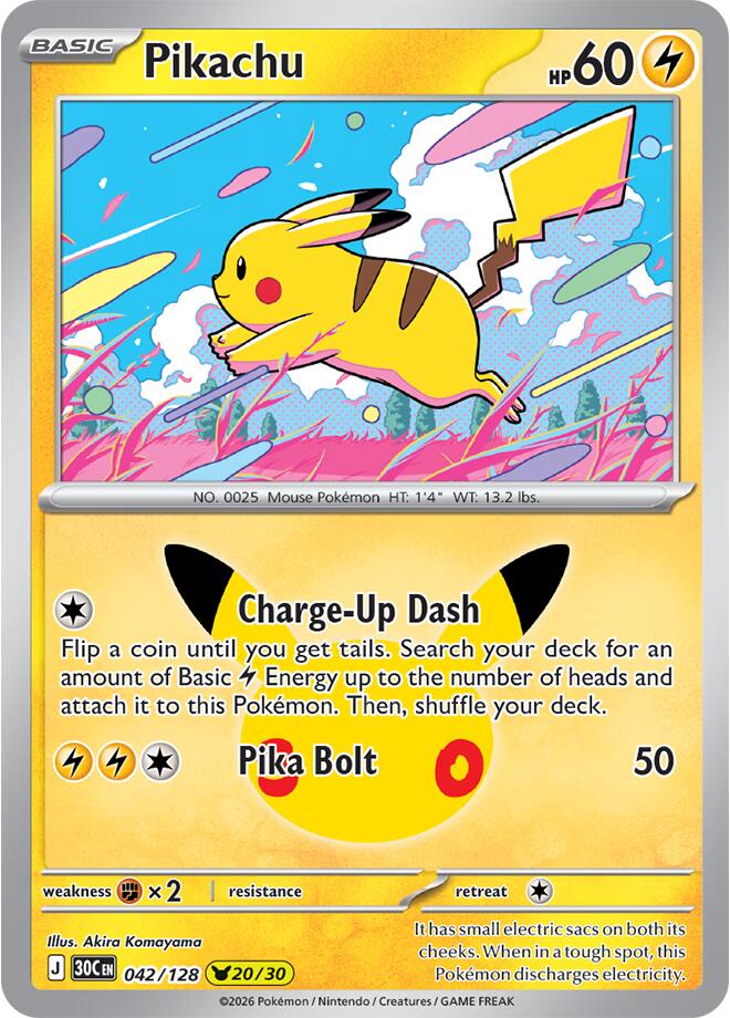 Pikachu - 042/128 - ME: 30th Celebration (30C) NM *FOIL*