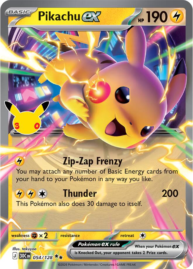 Pikachu ex - 054/128 - ME: 30th Celebration (30C) NM *FOIL*