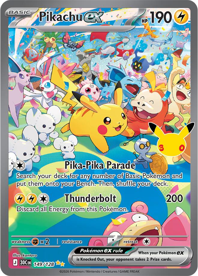 Pikachu ex - 149/128 - ME: 30th Celebration (30C) NM *FOIL*