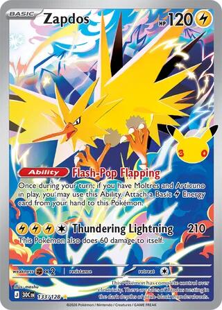 Zapdos - 133/128 - ME: 30th Celebration (30C) NM *FOIL*